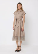 Lace Detail Bottom Short Sleeve Midi Dress DRESS Gracia Fashion 