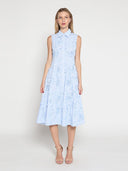 Lace detail sleeve button down A-line dress DRESS Gracia Fashion BLUE S 