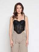 Lace Embroidered Bustier Top TOP Gracia Fashion BLACK S 