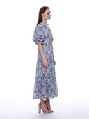 Lace Floral Print Puff Sleeve Ruffle Hem Dress DRESS Gracia Fashion 