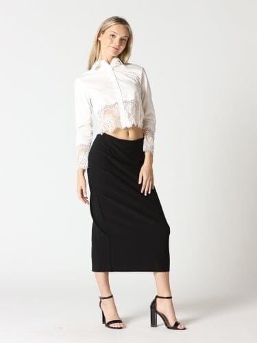 Lace Hem Button Down Shirt TOP Gracia Fashion WHITE S 