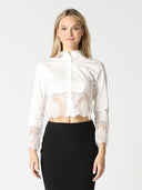 Lace Hem Button Down Shirt TOP Gracia Fashion WHITE S 