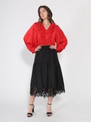 Lace Hem Elastic Waist Skirt SKIRT Gracia Fashion 
