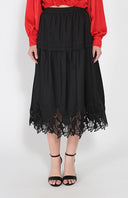 Lace Hem Elastic Waist Skirt SKIRT Gracia Fashion BLACK S 