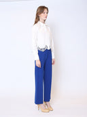 Lace Hem Long Sleeve Button-Down Shirt TOP Gracia Fashion 