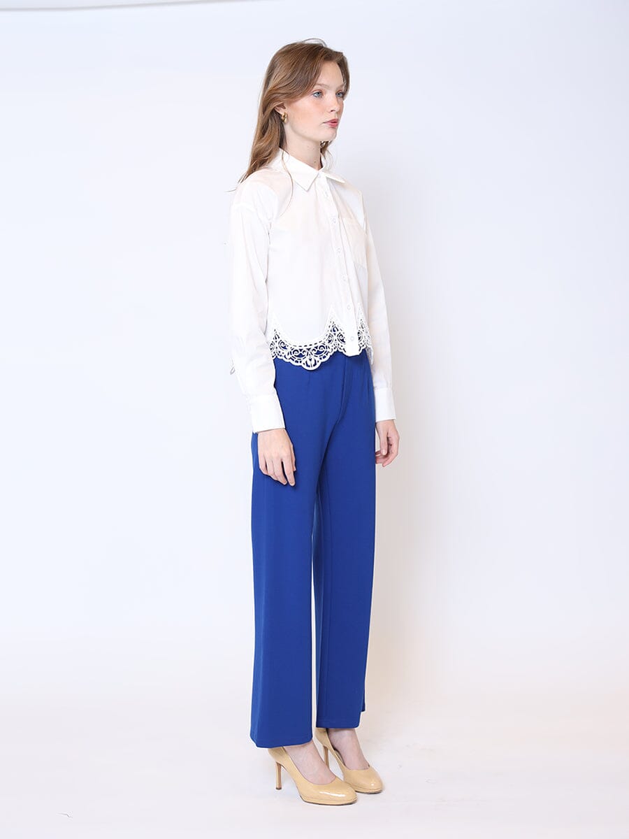 Lace Hem Long Sleeve Button-Down Shirt TOP Gracia Fashion 