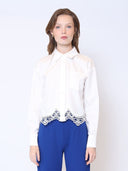 Lace Hem Long Sleeve Button-Down Shirt TOP Gracia Fashion WHITE S 