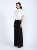 Lace Hem Short Sleeve Button-Down Shirt TOP Gracia Fashion 