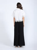 Lace Hem Short Sleeve Button-Down Shirt TOP Gracia Fashion 
