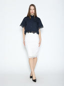 Lace Hem Short Sleeve Button-Down Shirt TOP Gracia Fashion 