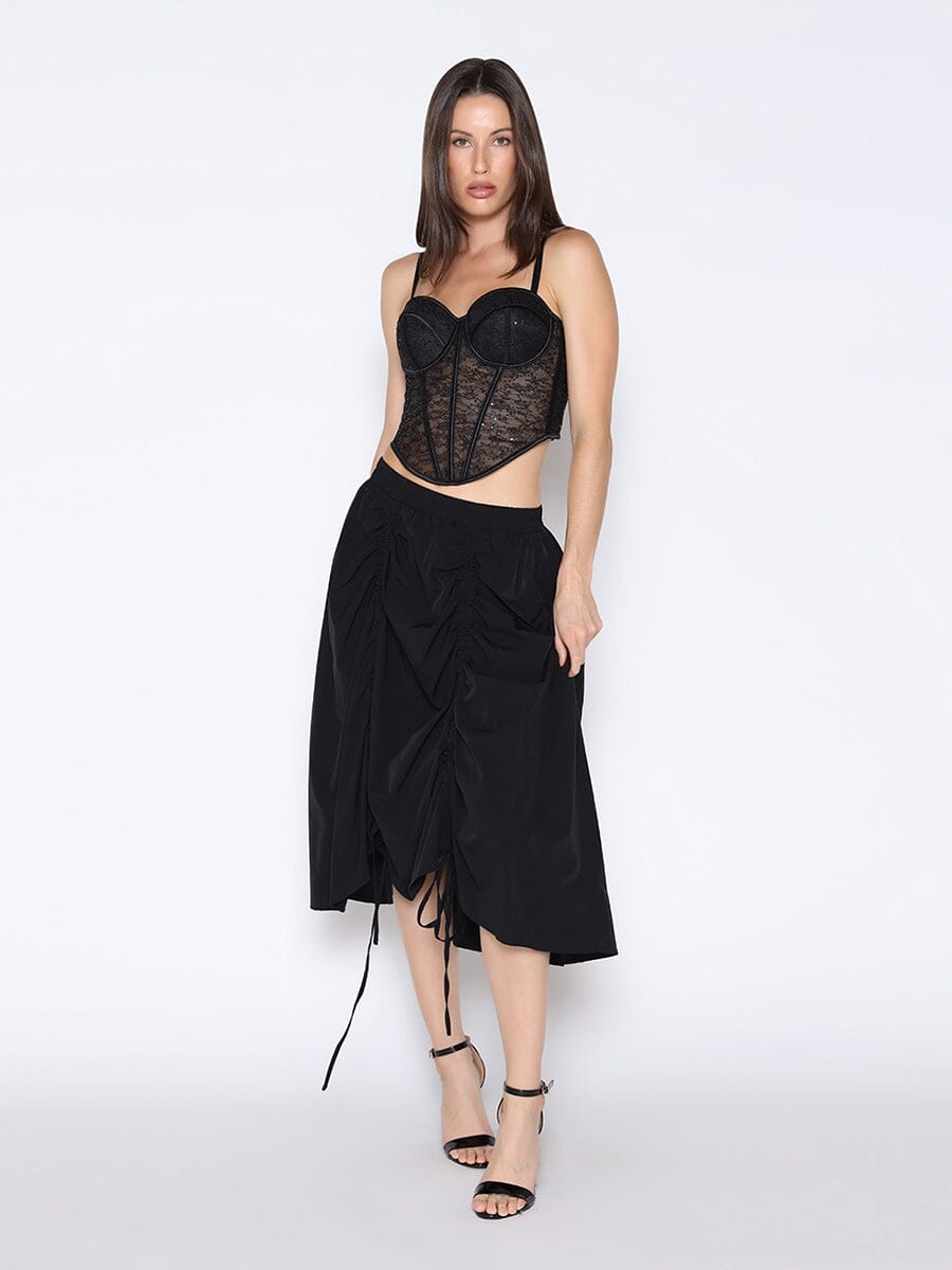 Lace Mesh Floral Bustier Corset TOP Gracia Fashion BLACK S 