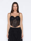 Lace Mesh Floral Bustier Corset TOP Gracia Fashion BLACK S 