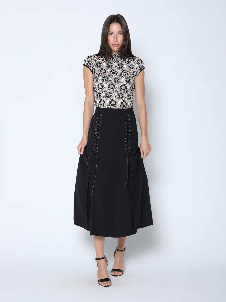 Lace Overlayed Cap Sleeve Top TOP Gracia Fashion BLACK S 