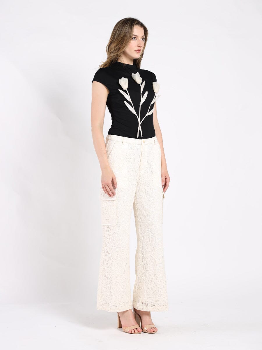 Lace print cargo long pant PANTS Gracia Fashion 