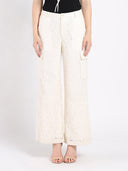Lace Print Cargo Long Pants PANTS Gracia Fashion BEIGE S 