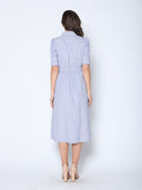 Lace Spliced Striped Tie Belted A-Line Dress DRESS Gracia Fashion 