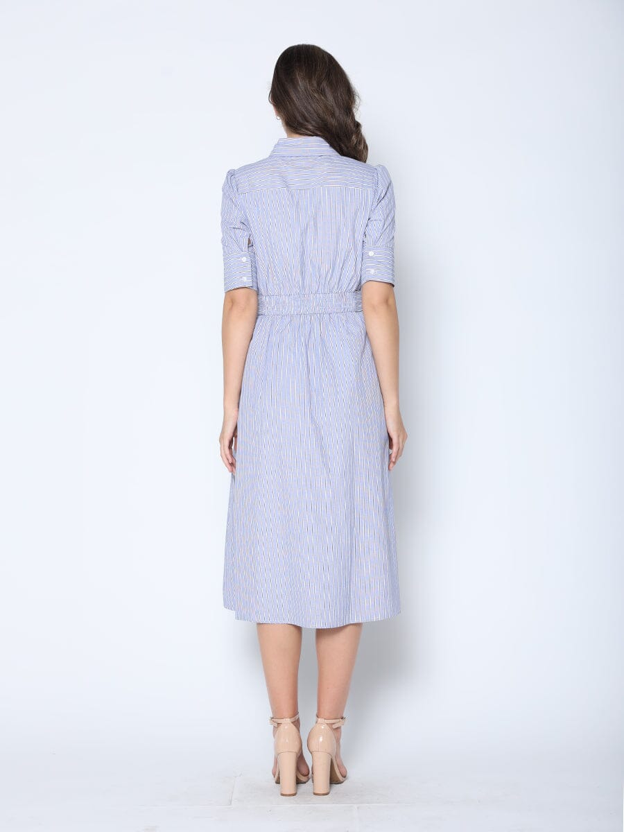 Lace Spliced Striped Tie Belted A-Line Dress DRESS Gracia Fashion 