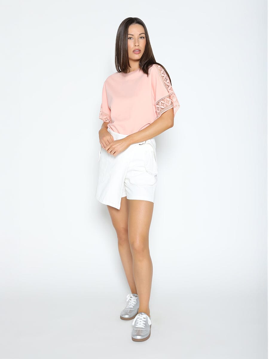 Lace Trimmed Snatched Waist T-Shirt TOP Gracia Fashion 