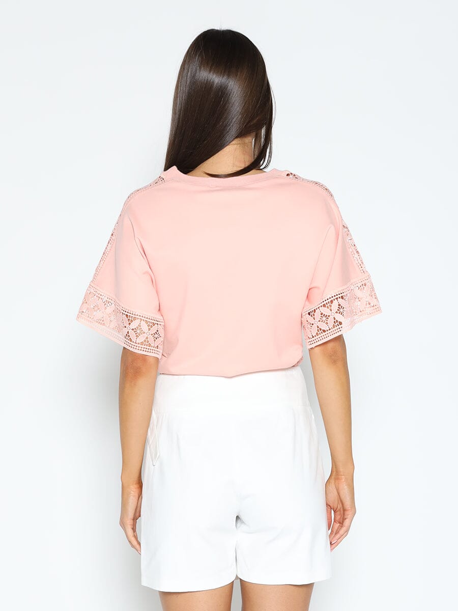 Lace Trimmed Snatched Waist T-Shirt TOP Gracia Fashion 