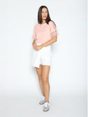 Lace Trimmed Snatched Waist T-Shirt TOP Gracia Fashion 