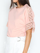 Lace Trimmed Snatched Waist T-Shirt TOP Gracia Fashion 