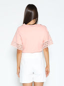 Lace Trimmed Snatched Waist T-Shirt TOP Gracia Fashion 