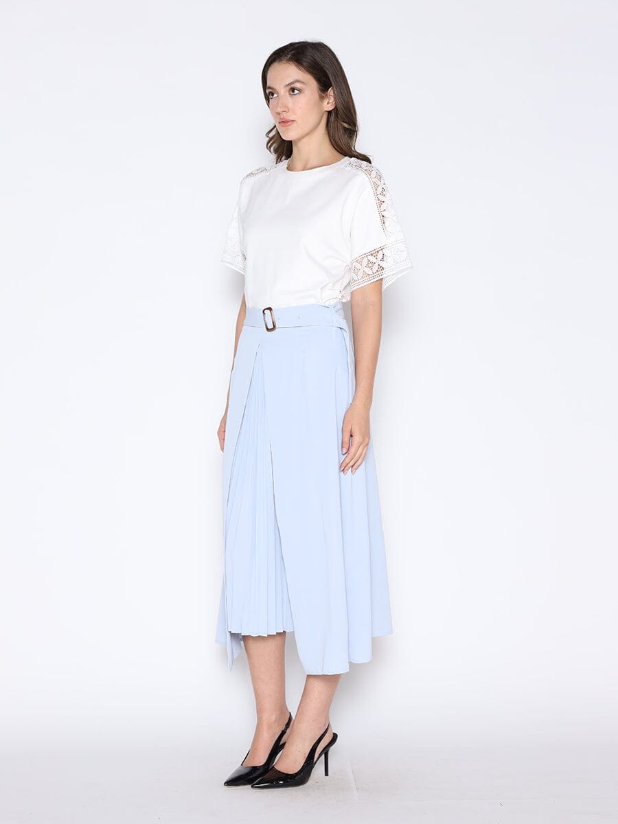 Lace Trimmed Snatched Waist T-Shirt TOP Gracia Fashion 