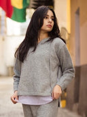 Lace Up Pull-Over Hoodie SWEATER Gracia Fashion GREY S 