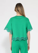 Lace Wavy Hem Short Sleeve T-Shirt TOP Gracia Fashion 