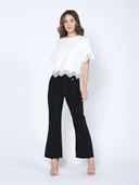 Lace Wavy Hem Short Sleeve T-Shirt TOP Gracia Fashion 