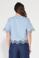 Lace Wavy Hem Short Sleeve T-Shirt TOP Gracia Fashion 