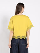 Lace Wavy Hem Short Sleeve T-Shirt TOP Gracia Fashion 