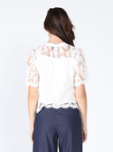 Lace Work Crew Neck Scallop Hem Top TOP Gracia Fashion 