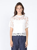 Lace Work Crew Neck Scallop Hem Top TOP Gracia Fashion WHITE S 