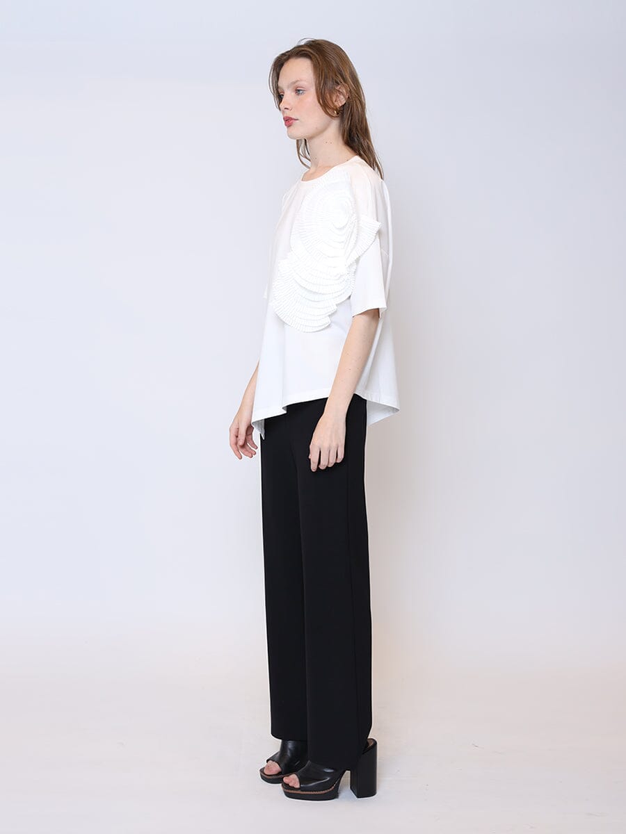 Large Flower Detail Unbalanced T-Shirt TOP Gracia Fashion 