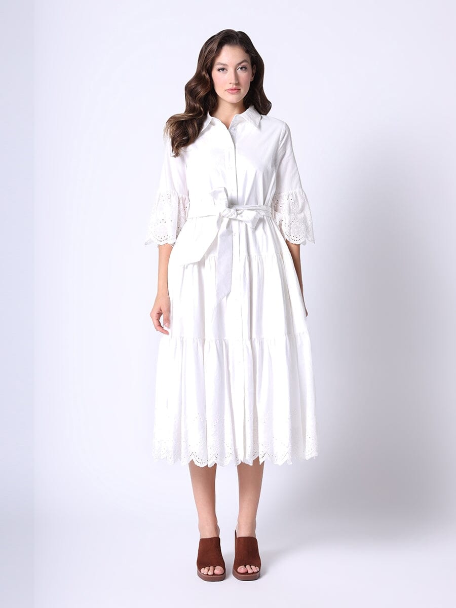 Layer Ruffle Skirt Shirt Dress with Waist Ribbon DRESS Gracia Fashion WHITE S 