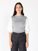 Layered Gather Sleeve Knit Top TOP Gracia Fashion GREY S 