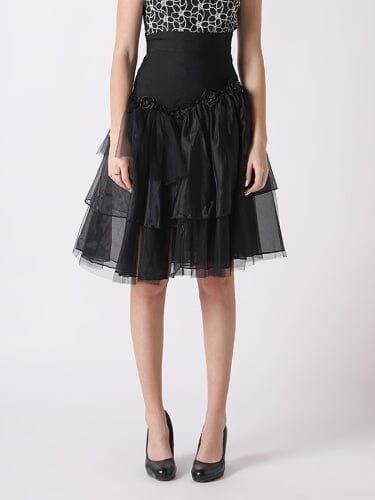 Layered Organza Rose Embroidered Tight Waist Skirt SKIRT Gracia Fashion BLACK S 