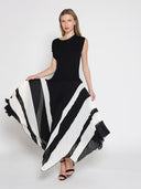Layered Ribbed Bodice Pleated Long Swing Dress DRESS Gracia Fashion 