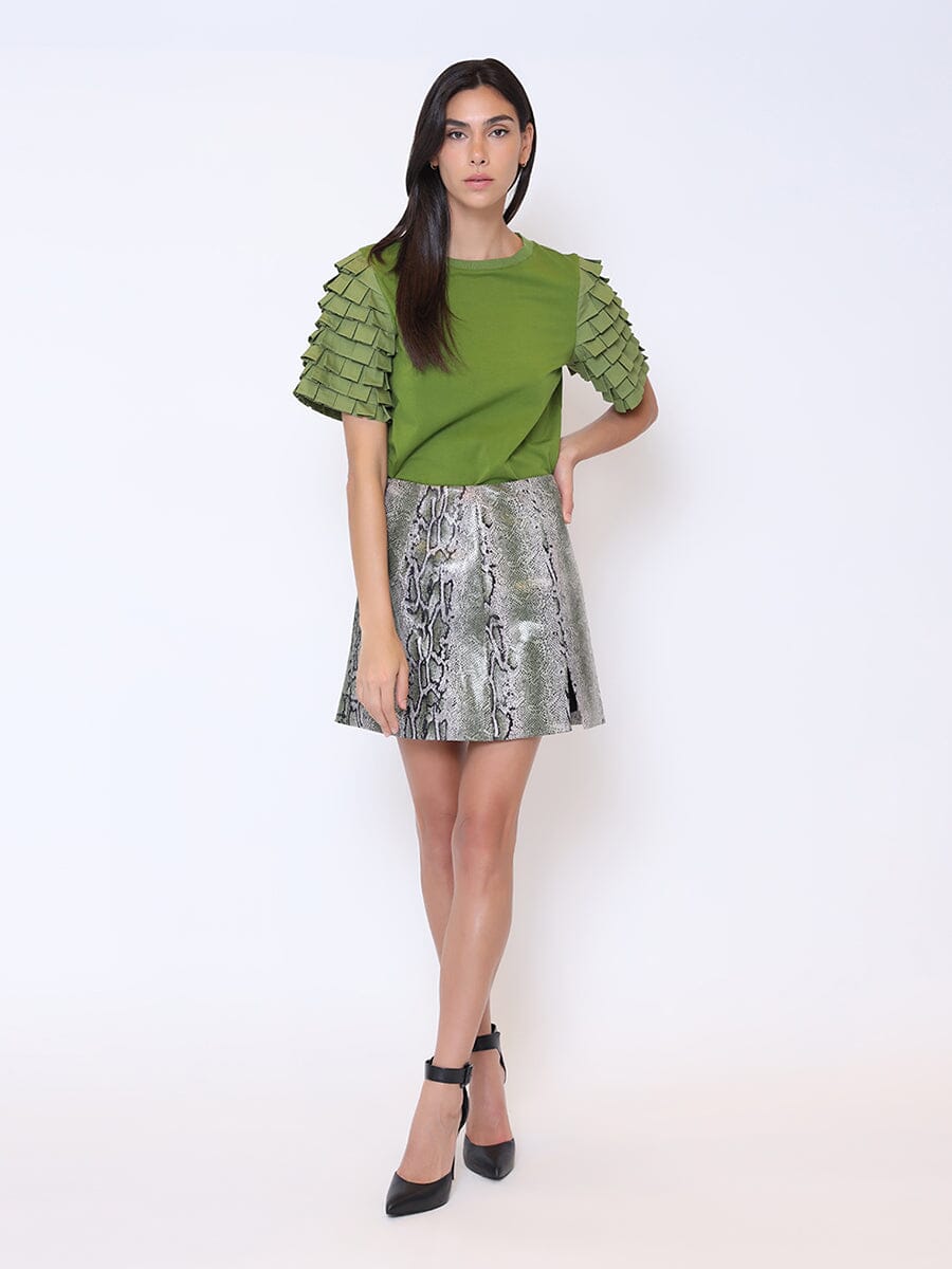 Layered Ruffle Short Sleeve Solid Color T-Shirt TOP Gracia Fashion OLIVE S 