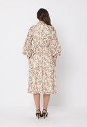 Leaf print puffed long sleeve belt dress DRESS Gracia Fashion 