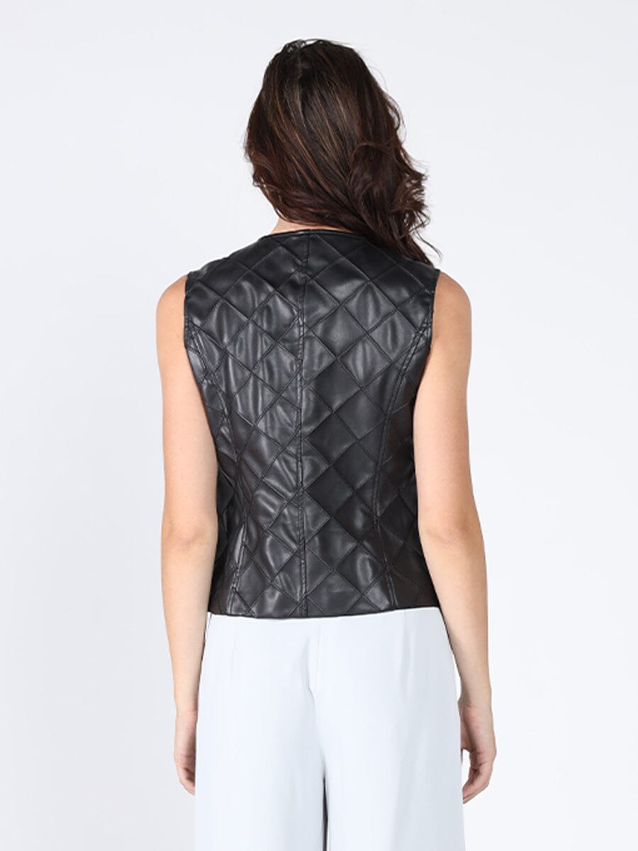 Leather Crew Neck Vest JACKET Gracia Fashion 