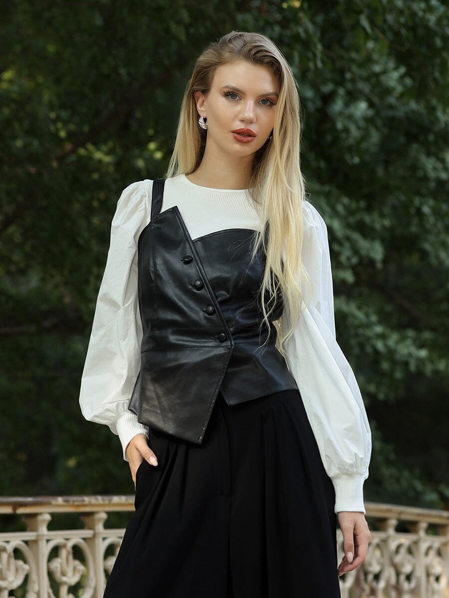 Leather Strap Top TOP Gracia Fashion BLACK S 