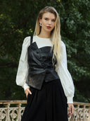 Leather Strap Top TOP Gracia Fashion BLACK S 