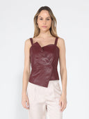 Leather Strap Top TOP Gracia Fashion BURGUNDY S 