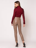 Leather Trimmed High Neck Top TOP Gracia Fashion 