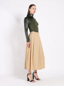 Leather Trimmed High Neck Top TOP Gracia Fashion 