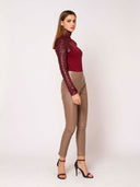 Leather Trimmed High Neck Top TOP Gracia Fashion 