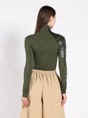 Leather Trimmed High Neck Top TOP Gracia Fashion 