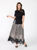 Leopard Print Lace Hem Elastic Waist Skirt SKIRT Gracia Fashion 